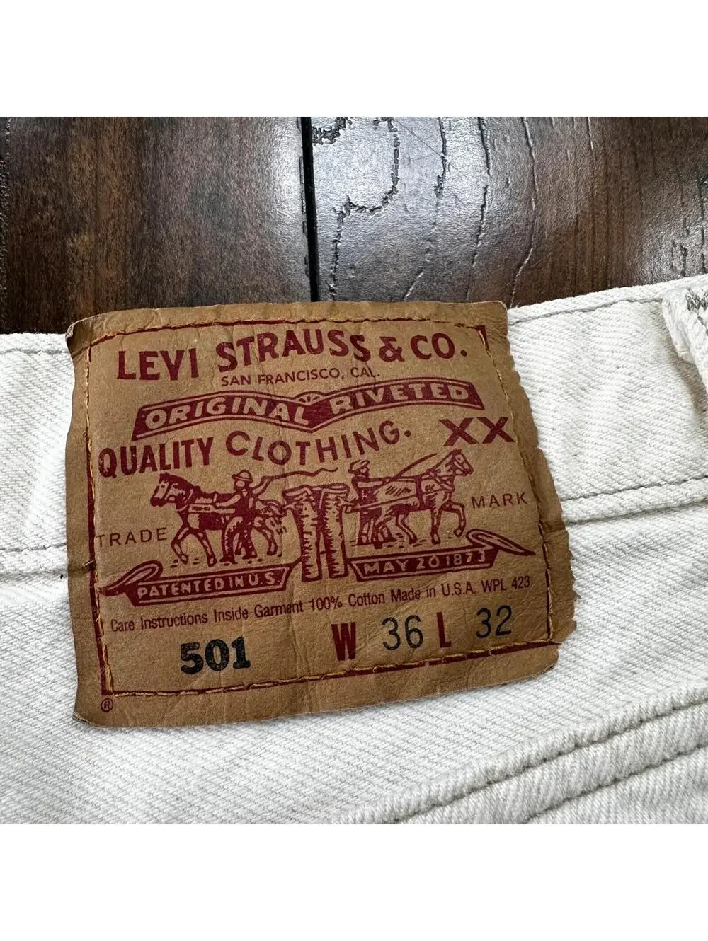 VTG 90s Levis 501 Button Fly 36x32 USA Tag Jeans Straight White XX Act 32x31